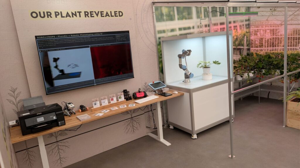 Le stand RoboCrops: Plant Selection, Beyond the Visible // Source : Université de Lincoln Le stand RoboCrops: Plant Selection, Beyond the Visible // Source : Université de Lincoln