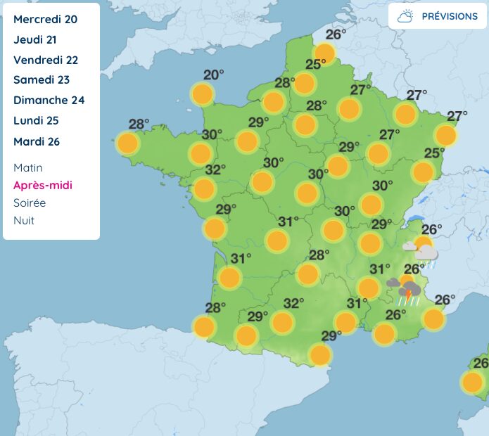 Pr&eacute;visions pour le 26 mai 2026. // Source : Capture d'&eacute;cran M&eacute;t&eacute;o-France (r&eacute;alis&eacute;e le 20 mai)