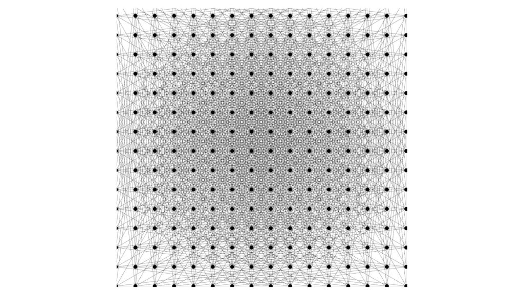 Une construction déjà connue permettait d’obtenir de nombreuses distances unitaires à partir d’une grille carrée redimensionnée. // Source : OpenAI Une construction déjà connue permettait d’obtenir de nombreuses distances unitaires à partir d’une grille carrée redimensionnée. // Source : OpenAI