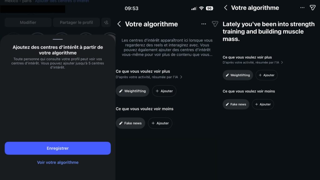Les centres d'intérêt vous permettent de personnaliser votre algorithme Instagram. // Source : Capture d'écran Numerama Les centres d'intérêt vous permettent de personnaliser votre algorithme Instagram. // Source : Capture d'écran Numerama
