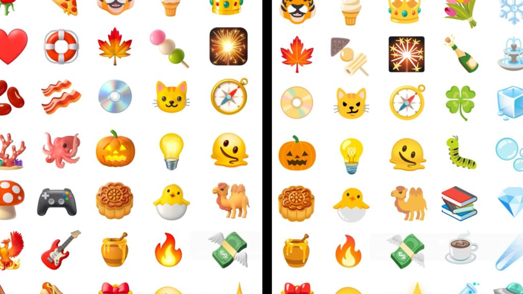 Les nouveaux emojis Android (&agrave; gauche) vs les anciens (&agrave; droite). // Source : Google 