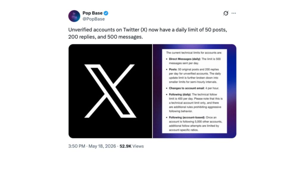 Plusieurs utilisateurs ont remarqué ce changement sur X. // Source : @PopBase sur X Plusieurs utilisateurs ont remarqué ce changement sur X. // Source : @PopBase sur X