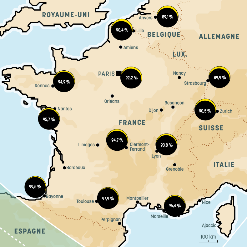 Visibilit&eacute; de l'&eacute;clipse solaire du 12 ao&ucirc;t 2026 en France. // Source : Capture d'&eacute;cran AFA