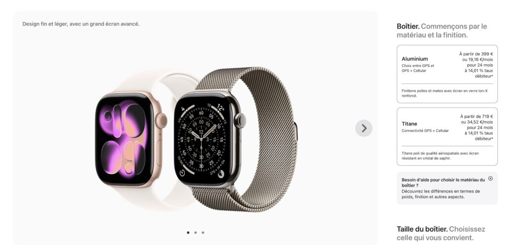 L'Apple Watch sur le store &eacute;tudiant // Source : Capture d'&eacute;cran Numerama