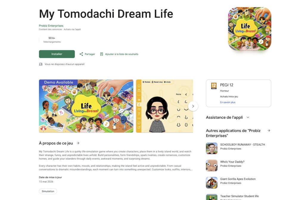 Des faux Tomodachi Life sur Android // Source : Capture d'écran Des faux Tomodachi Life sur Android // Source : Capture d'écran