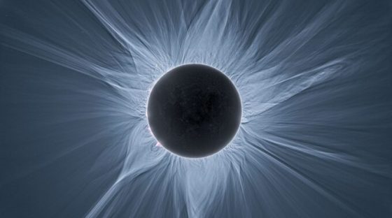 La couronne solaire, visible pendant une éclipse totale. // Source : APOD ; Phil Hart (image recadrée)