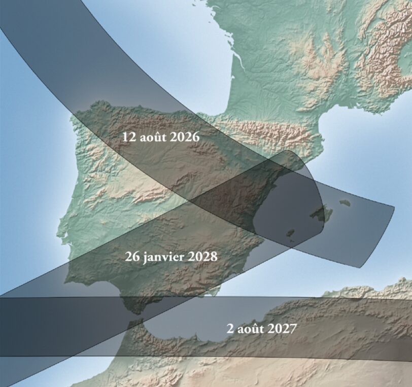 Carte de visibilit&eacute; des prochaines &eacute;clipses solaires visibles dans la r&eacute;gion. // Source : LTE