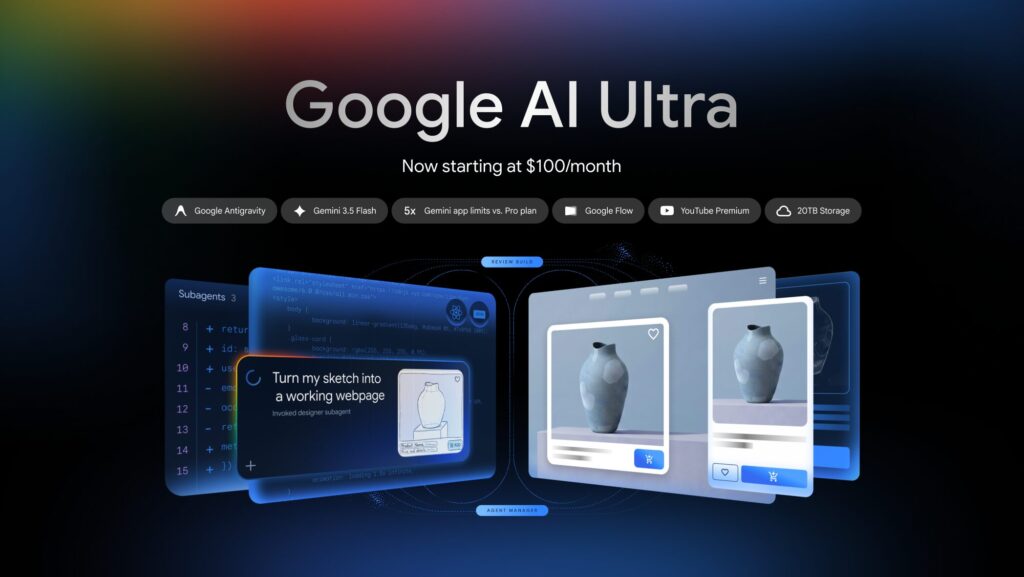 Google AI Ultra à 100 dollars par mois // Source : Google Google AI Ultra à 100 dollars par mois // Source : Google
