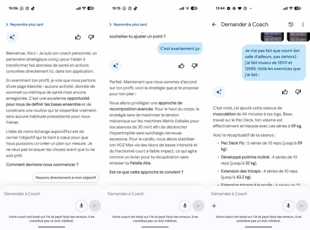 Le coach prend la forme d'un chatbot. On peut lui indiquer ce que l'on a fait manuellement pour lui faire créer un exercice correspondant si l'auto-détection n'a pas fonctionné. Le coach prend la forme d'un chatbot. On peut lui indiquer ce que l'on a fait manuellement pour lui faire créer un exercice correspondant si l'auto-détection n'a pas fonctionné.