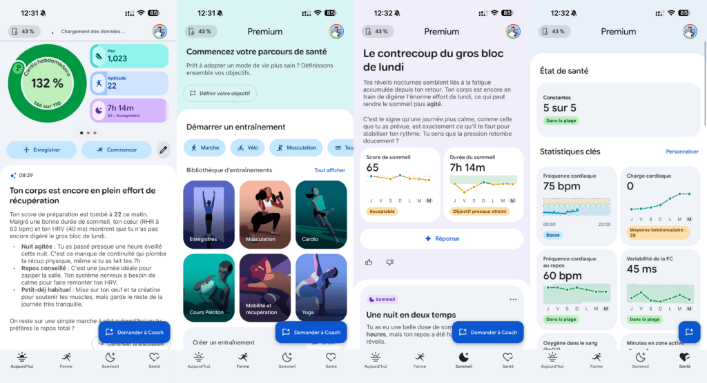 Les quatre onglets de Google Health… avec une page d'accueil sous-exploitée. Les quatre onglets de Google Health… avec une page d'accueil sous-exploitée.