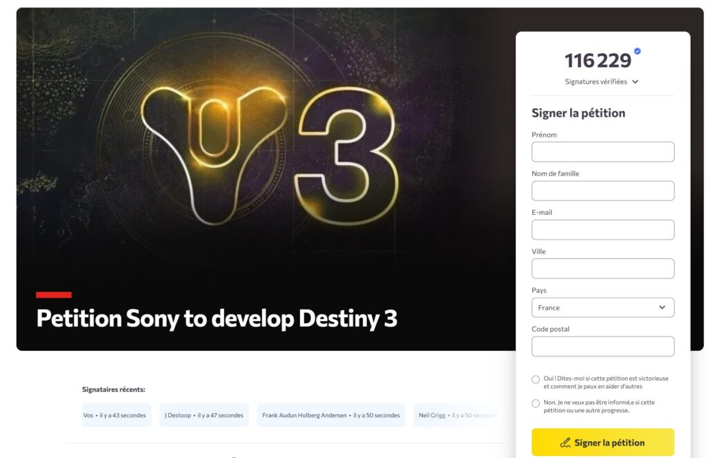 La pétition pour développer Destiny 3 a été lancé le 22 mai La pétition pour développer Destiny 3 a été lancé le 22 mai