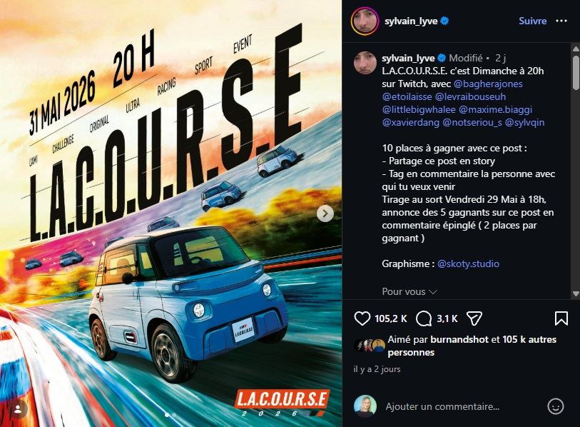 Annonce de l'&eacute;v&eacute;nement par Sylvain Lyve // Source : Sylvain Lyve - Instagram