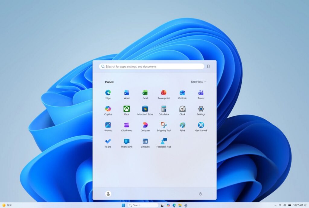 menu d&eacute;marrer minimaliste