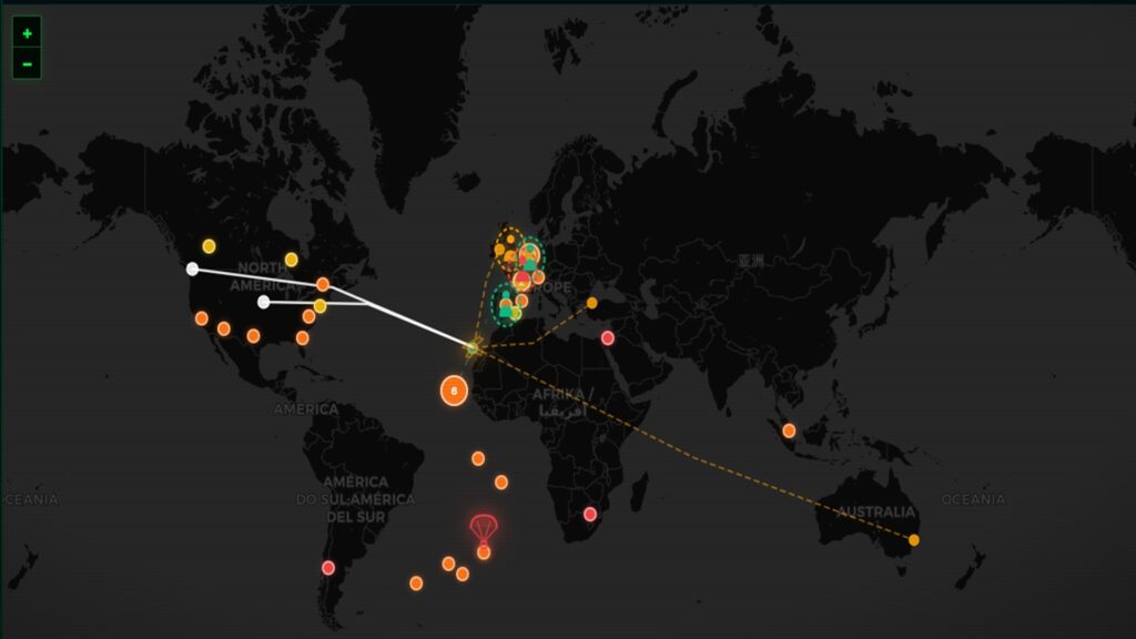 Carte de la diffusion du virus selon un des sites trackers.