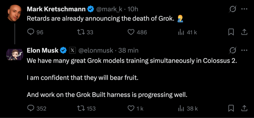 Elon Musk a r&eacute;agi &agrave; des tweets sur la mort de Grok.