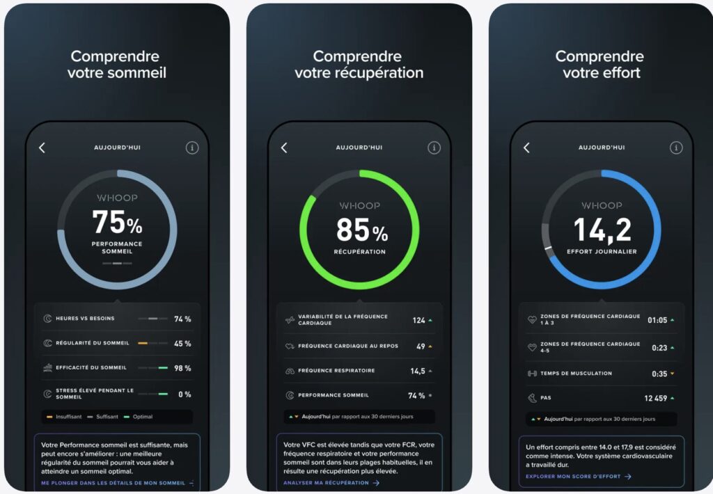 L'interface de l'application Whoop.