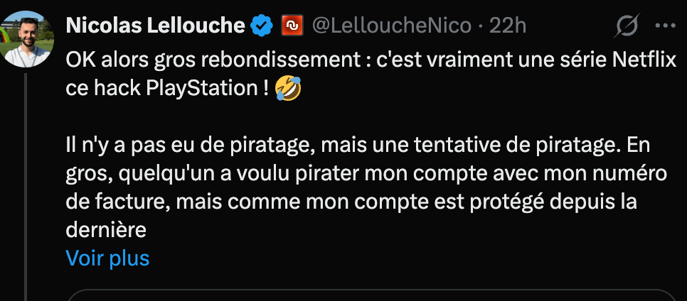 Mon tweet après l'appel avec le service client PlayStation. Mon tweet après l'appel avec le service client PlayStation.