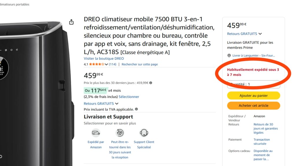 Bon, au moins cet excellent Dreo sera livré avant l'été prochain…