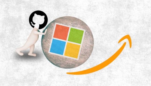 Github pousse Microsoft // Source : montage Numerama