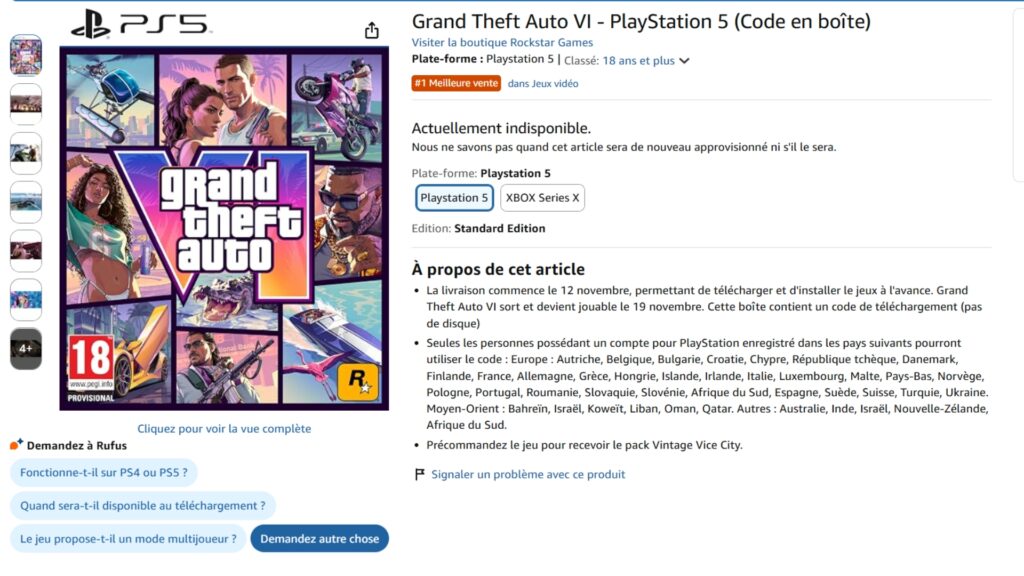 GTA 6 en rutpure sur Amazon le 26 juin.