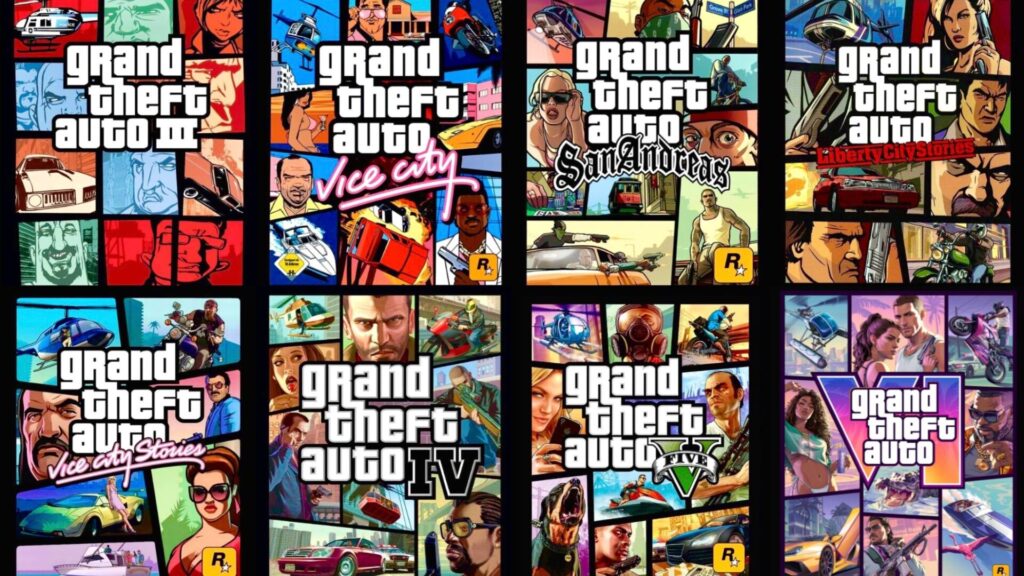 LEs jaquettes des épisodes de GTA avec le fameux hélicoptère. // Source : Rockstar Games LEs jaquettes des épisodes de GTA avec le fameux hélicoptère. // Source : Rockstar Games
