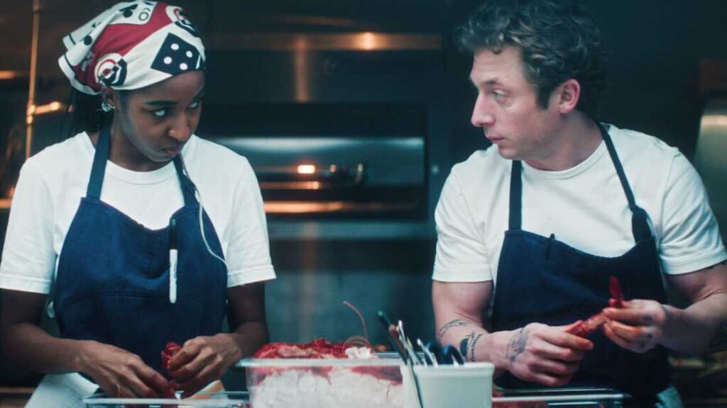FX's The Bear -- "Mint" -- Season 5, Episode 3 -- Pictured: (l-r) Ayo Edebiri as Sydney Adamu, Jeremy Allen White as Carmen "Carmy" Berzatto. CR: FX