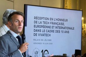 Emmanuel Macron lors de la réception VivaTech à l'Élysée. // Source : Numerama Emmanuel Macron lors de la réception VivaTech à l'Élysée. // Source : Numerama