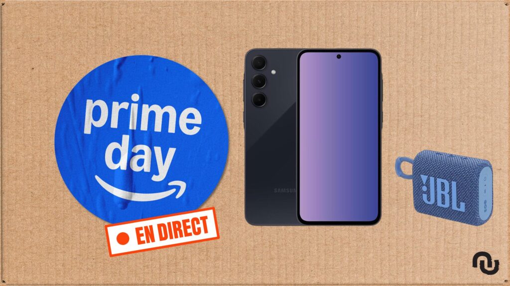Samsung Galaxy A35 5G, 128 Go, Bleu nuit avec enceinte JBL GO3 // Source : Numerama Samsung Galaxy A35 5G, 128 Go, Bleu nuit avec enceinte JBL GO3 // Source : Numerama