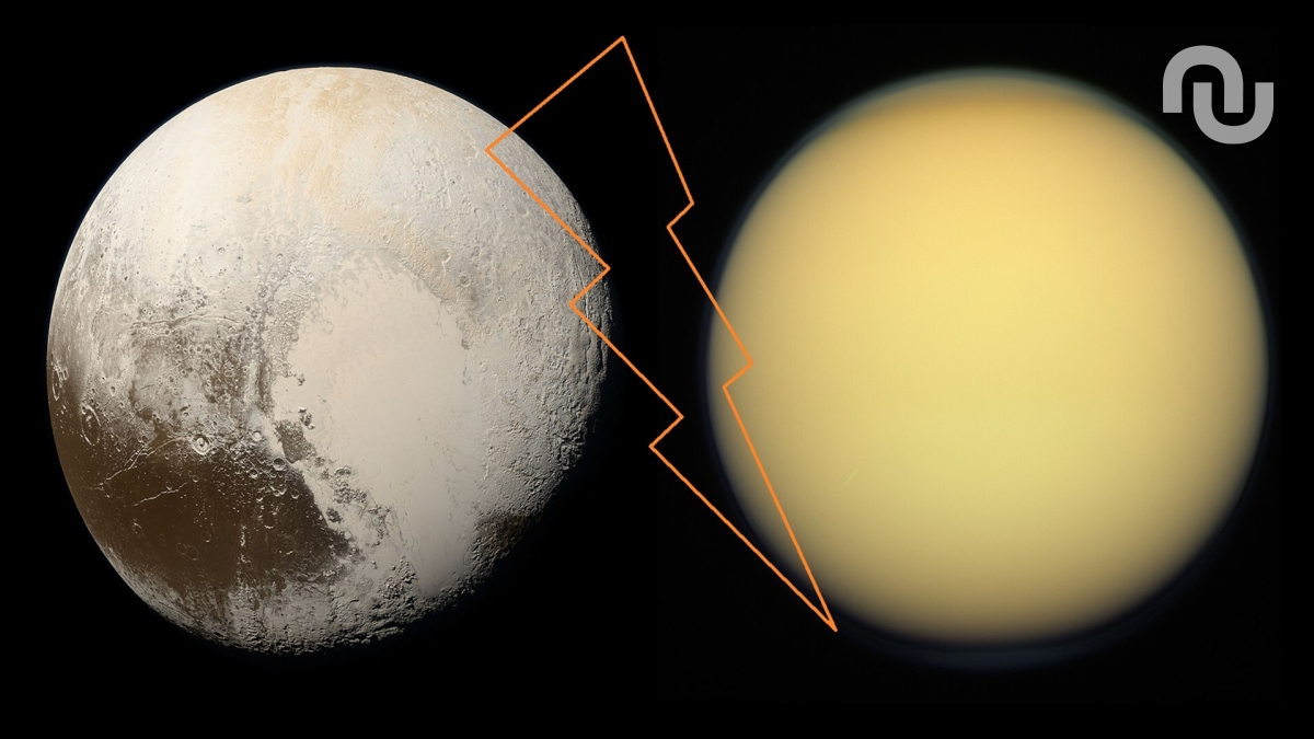 Pluton et Titan. Source : Nasa, montage Numerama Pluton et Titan. Source : Nasa, montage Numerama