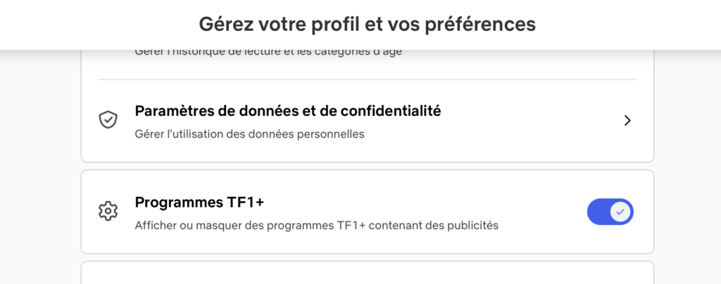 L'option pour d&eacute;sactiver TF1+ sur Netflix.