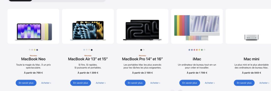 Les nouveaux prix des Mac.