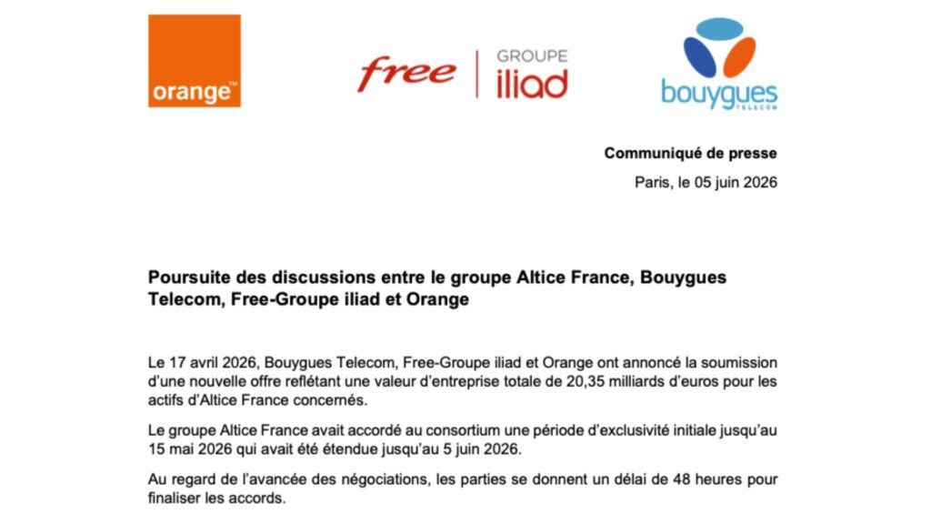 Le communiqu&eacute; du 5 juin 2026. // Source : Capture d'&eacute;cran