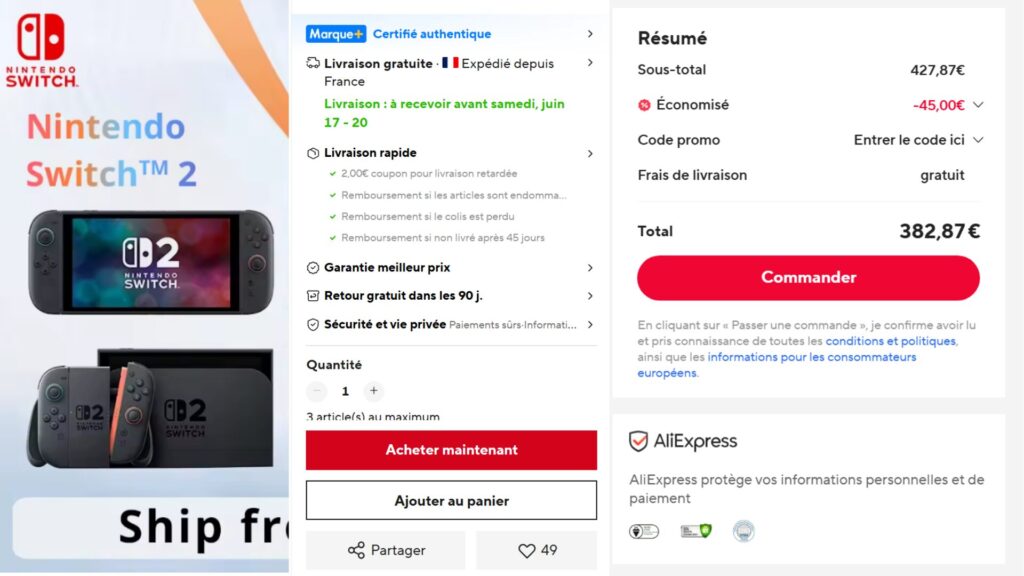 La promotion s’applique au moment du paiement // Source : Aliexpress La promotion s’applique au moment du paiement // Source : Aliexpress