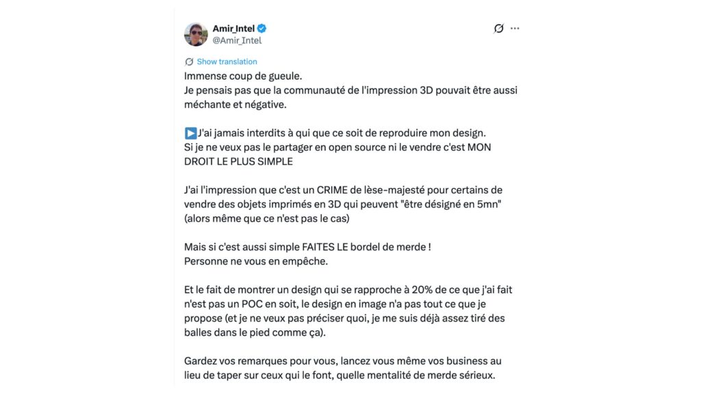 Arthur a répondu aux critiques sur la commercialisation de son produit.  // Source : @Amir_Intel