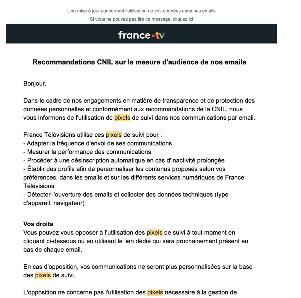 Mail envoyé par France Télévisions le 4 juillet 2026 // Source : Capture d'écran Numerama Mail envoyé par France Télévisions le 4 juillet 2026 // Source : Capture d'écran Numerama