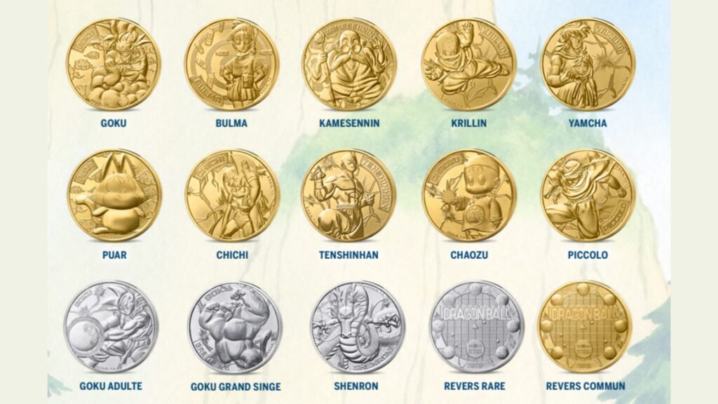 Les différentes mini médailles Dragon Ball de la Monnaie de PAris // Source : La Monnaie de Paris Les différentes mini médailles Dragon Ball de la Monnaie de PAris // Source : La Monnaie de Paris