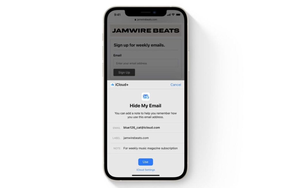 Hide my Email est une fonctionnalité disponible sur iCloud+ // Source : Apple Hide my Email est une fonctionnalité disponible sur iCloud+ // Source : Apple