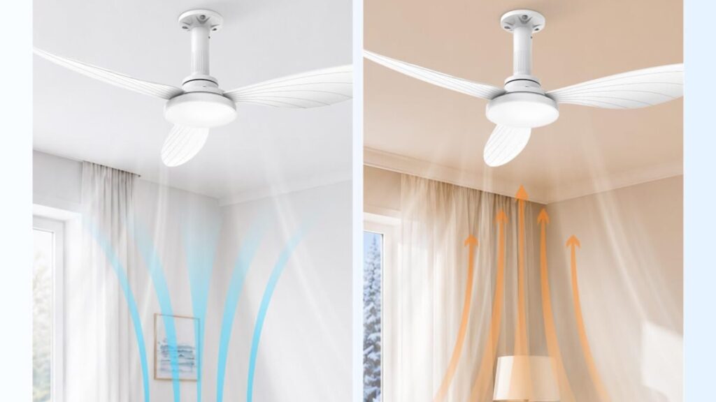 Ce ventilateur de plafond de Hisummer est un modèle réversible // Source : Hisummer Ce ventilateur de plafond de Hisummer est un modèle réversible // Source : Hisummer