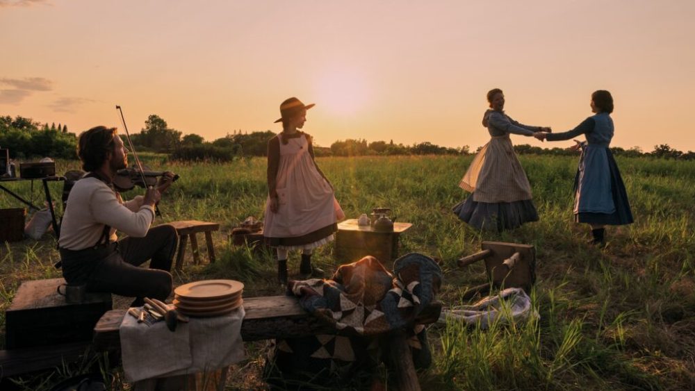 Little House on the Prairie. (L to R) Luke Bracey as Charles Ingalls, Alice Halsey as Laura Ingalls, Crosby Fitzgerald as Caroline Ingalls, Skywalker Hughes as Mary Ingalls in episode 101 of Little House on the Prairie. Cr. Eric Zachanowich/Netflix © 2026 Little House on the Prairie. (L to R) Luke Bracey as Charles Ingalls, Alice Halsey as Laura Ingalls, Crosby Fitzgerald as Caroline Ingalls, Skywalker Hughes as Mary Ingalls in episode 101 of Little House on the Prairie. Cr. Eric Zachanowich/Netflix © 2026