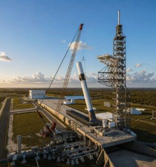 Le nouveau pas de tir de Blue Origin en construction. // Source : Blue Origin Le nouveau pas de tir de Blue Origin en construction. // Source : Blue Origin