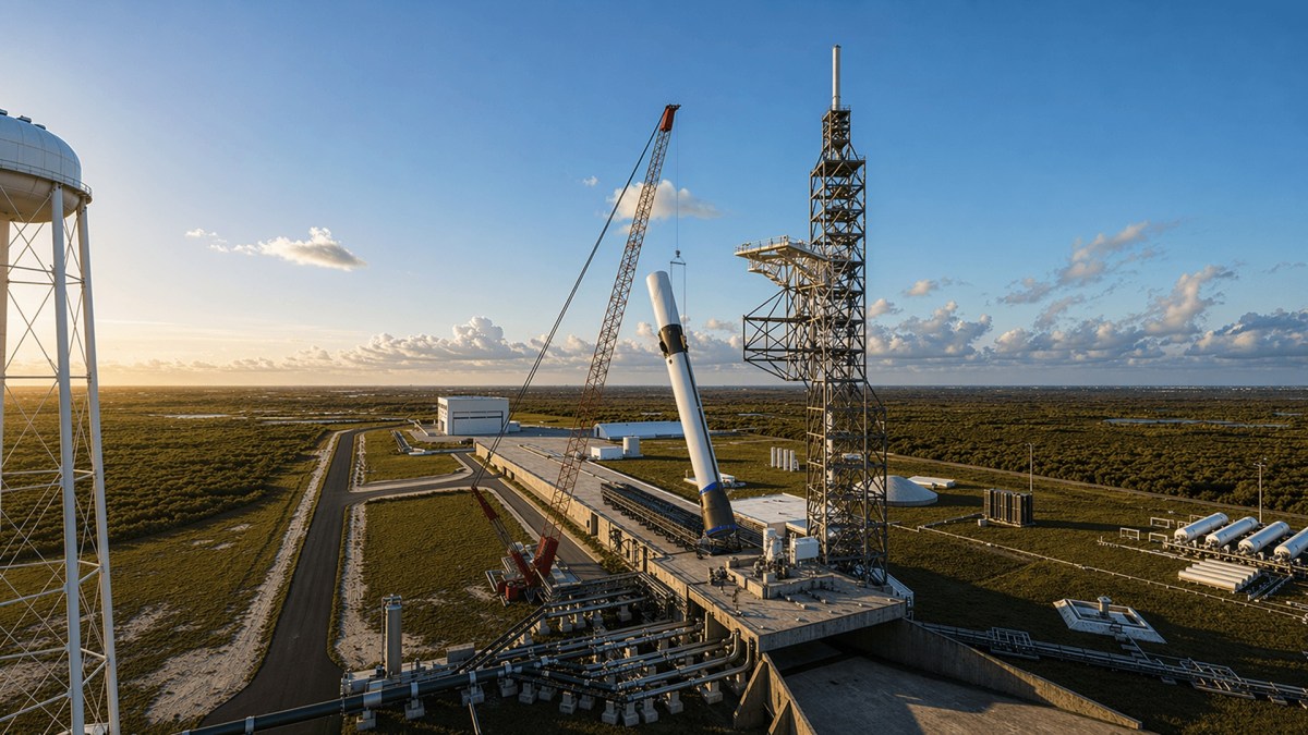Le nouveau pas de tir de Blue Origin en construction. // Source : Blue Origin