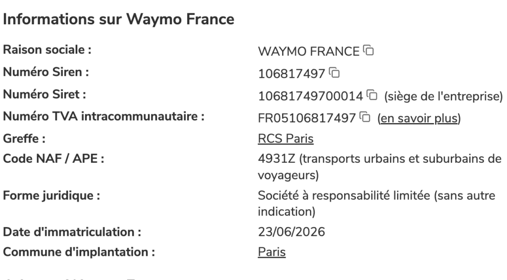 Waymo France existe. Waymo France existe.