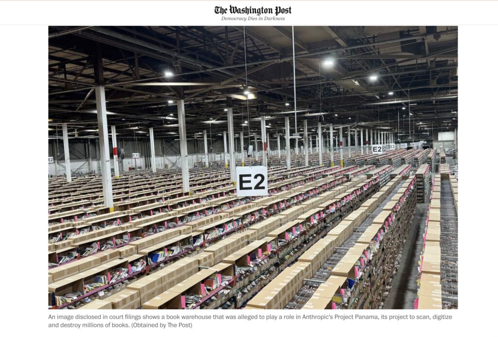 Selon le Washington Post, il s'agit d'un entrepôt avec des milliers de livres utilisés par Anthropic.
