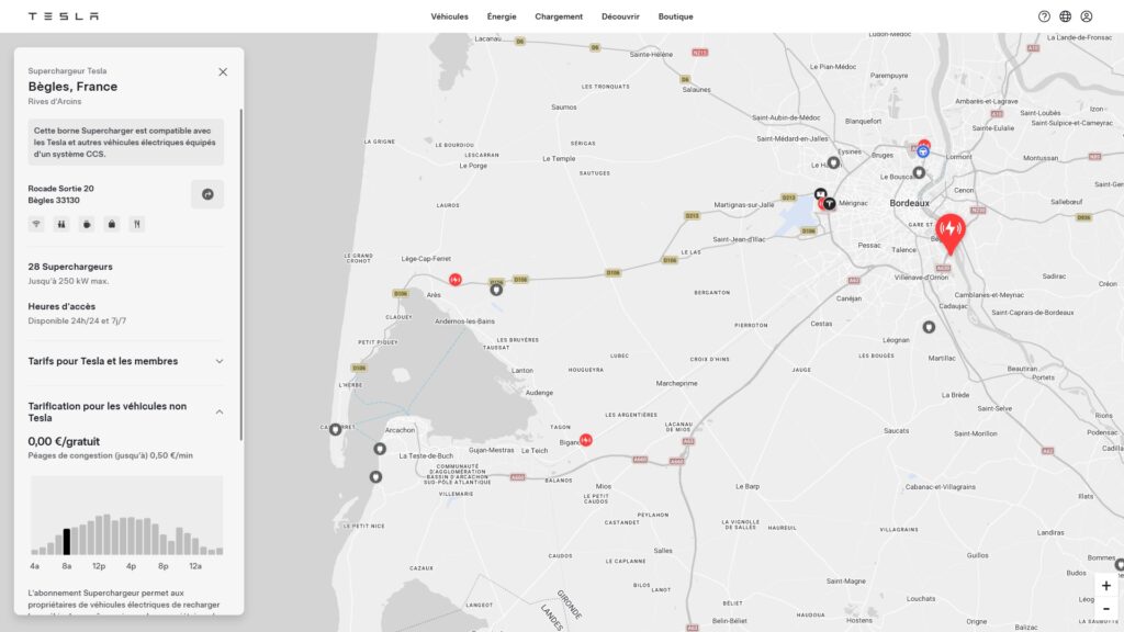 Tesla superchargeur en gratuité pour les incendies // Source : Capture site Tesla