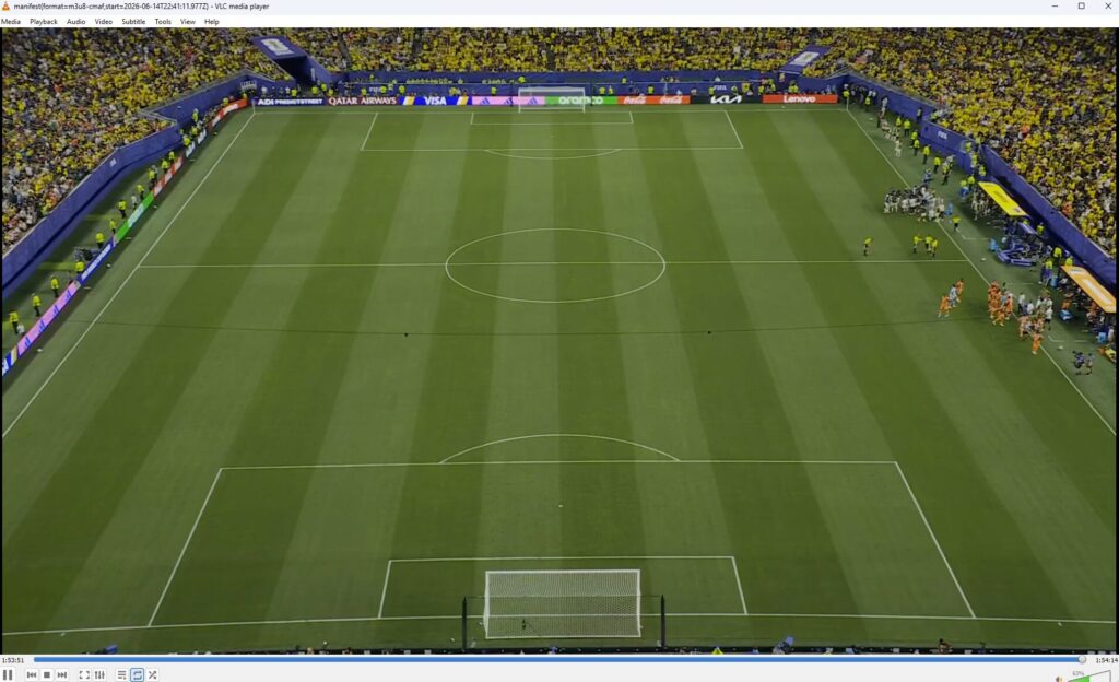 Flux vidéo en direct d'une caméra tactique lors d'un match de la Coupe du Monde de la FIFA 2026 // Source : bobdahacker Flux vidéo en direct d'une caméra tactique lors d'un match de la Coupe du Monde de la FIFA 2026 // Source : bobdahacker