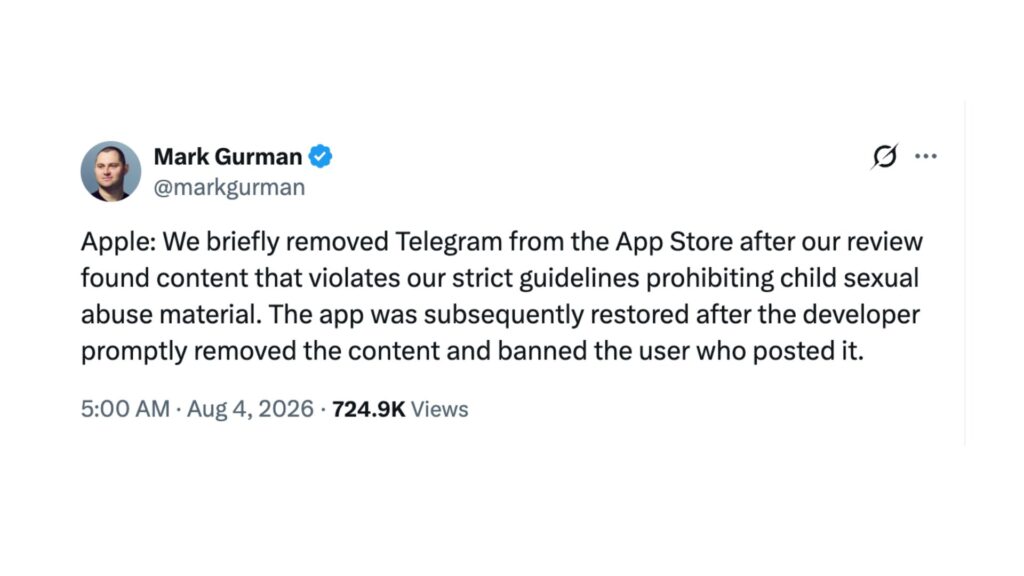 La déclaration d'Apple, rapportée par Mark Gurman sur X // Source : @markgurman La déclaration d'Apple, rapportée par Mark Gurman sur X // Source : @markgurman