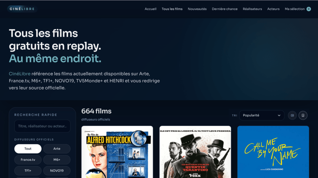 CinéLibre recense les films disponibles sur plusieurs plateformes. // Source : CinéLibre CinéLibre recense les films disponibles sur plusieurs plateformes. // Source : CinéLibre