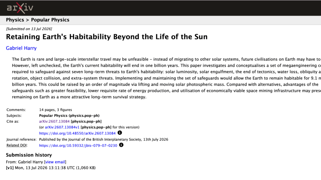 « Préserver l’habitabilité de la Terre au-delà de la durée de vie du Soleil » // Source : Gabriel Harry