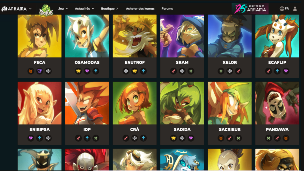 Une partie des classes sur Dofus // Source : Ankama