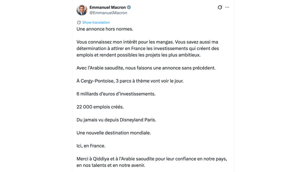 Emmanuel Macron a salué « une annonce hors normes » // Source : @EmmanuelMacron sur X Emmanuel Macron a salué « une annonce hors normes » // Source : @EmmanuelMacron sur X